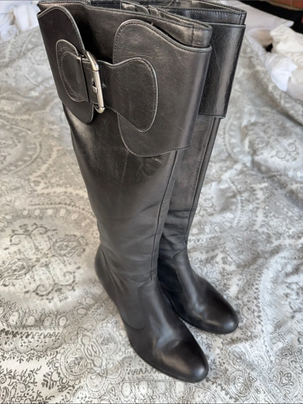 Black Leather -  Antonio Melani - Knee-High Buckle Boots - 7.5